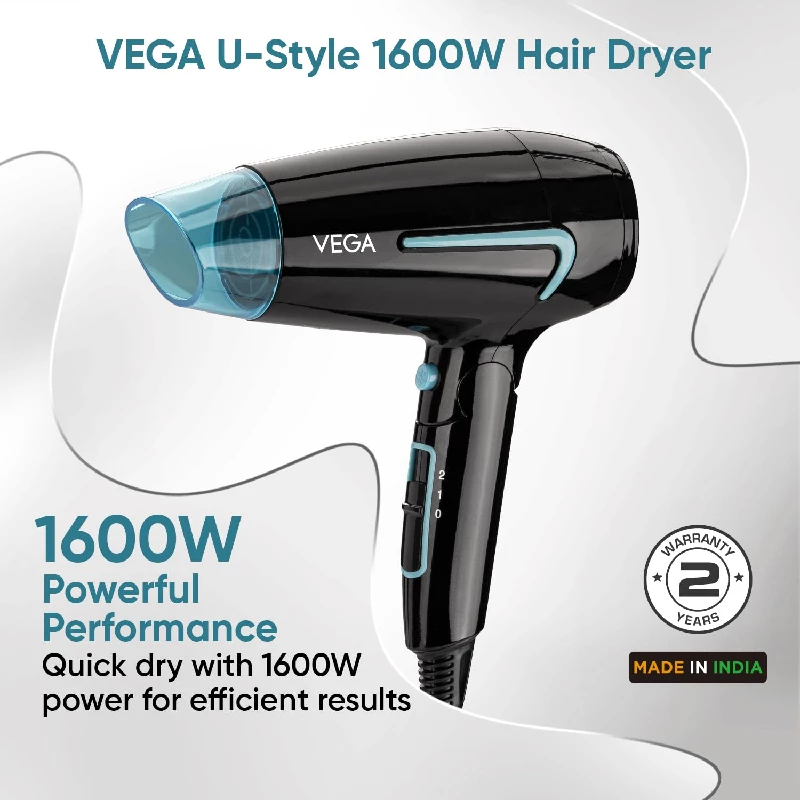 Vega U Style 1600 Watts Foldable Hair Dryer-Black, 363 g-2.webp